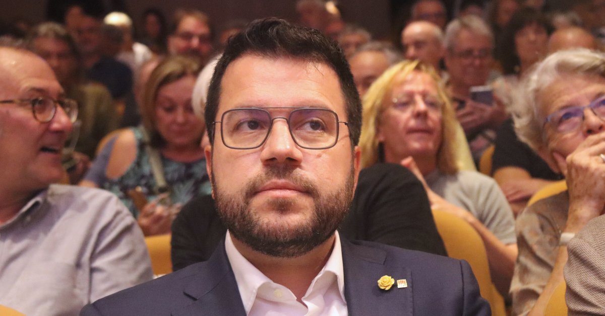 El presidente de la Generalitat, Pere Aragonès, en un acto este sábado en el Ateneu Barcelonès (Nico Tomás, ACN)