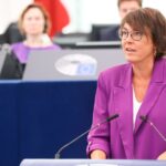 L'eurodiputada d'ERC, Diana Riba, durant la seva intervenció al debat celebrat al Parlament Europeu d'Estrasburg sobre el petó no consentit del president de la RFEF, Luis Rubiales, a la jugadora de la selecció espanyola, Jenni Hermoso (Unió Europea)
