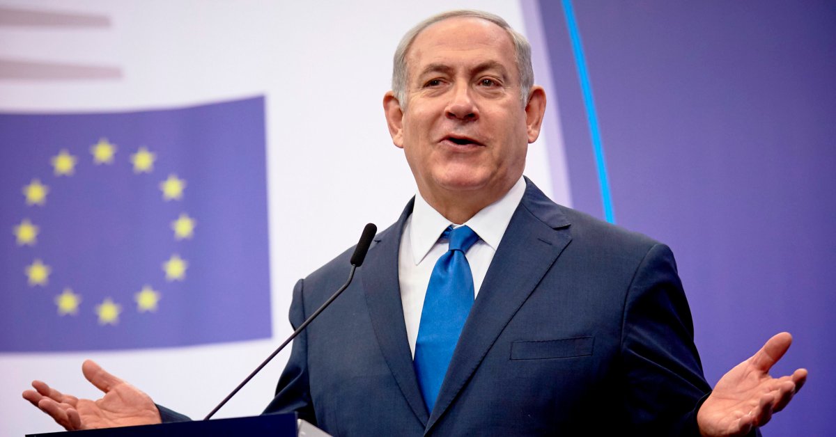 El primer ministre israelià, Benjamin Netanyahu, durant una roda de premsa des de Brussel·les (Unió Europea)