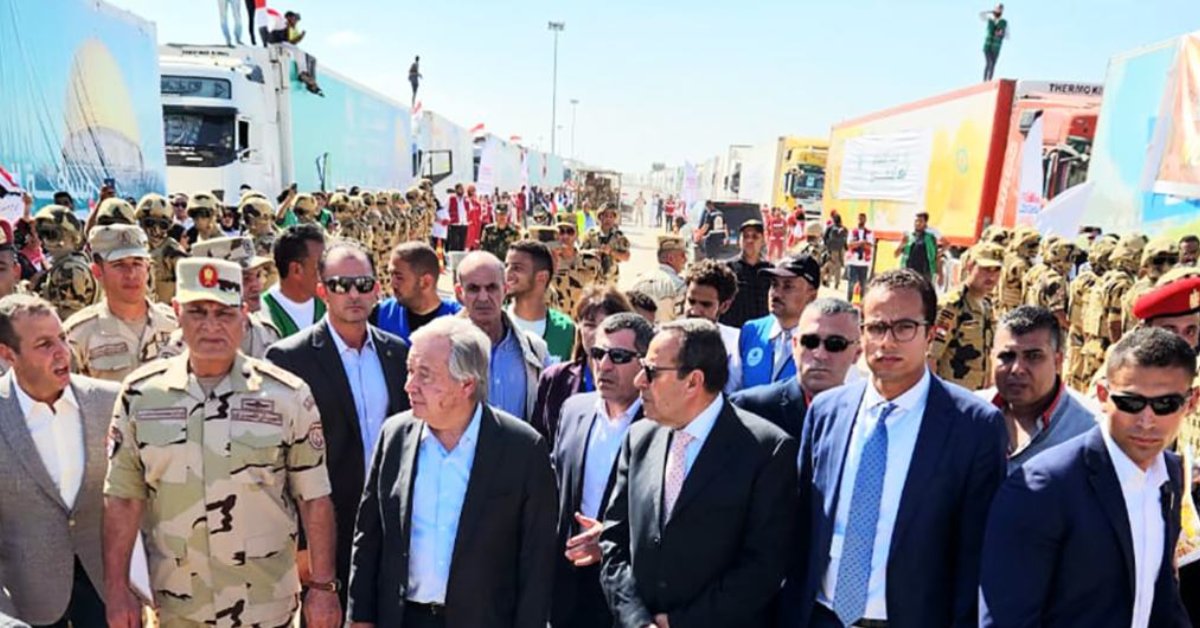 El secretari general de l'ONU, António Guterres, en la visita al pas de Rafah (Mohamed Elkoossy, ONU)