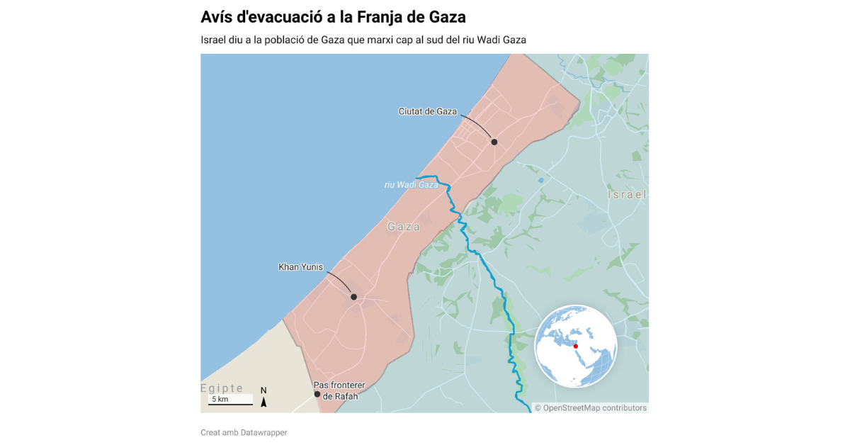 Mapa de situació de l'avís d'evacuació d'Israel a la Franja de Gaza (Guifré Jordan, ACN)