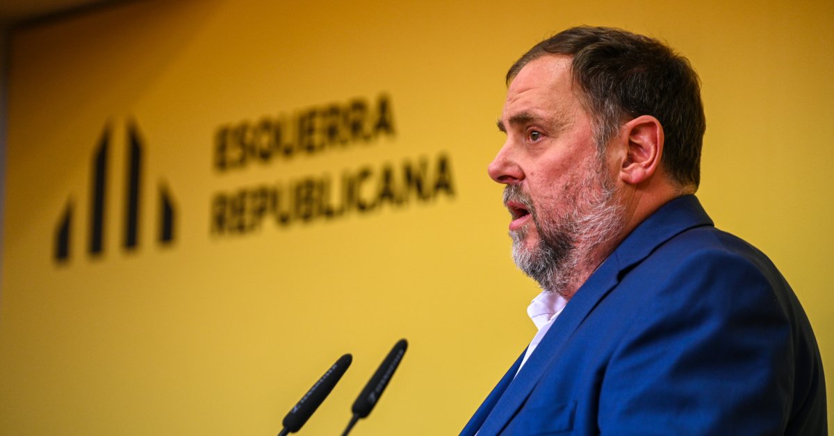 El presidente de ERC, Oriol Junqueras, durante una rueda de prensa