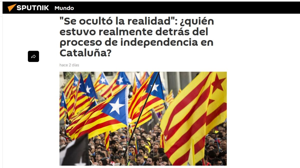 Article de Sputnik Mundo acusant Soros d’estar darrere la desestabilització d’Europa pel suport a la independència de Catalunya