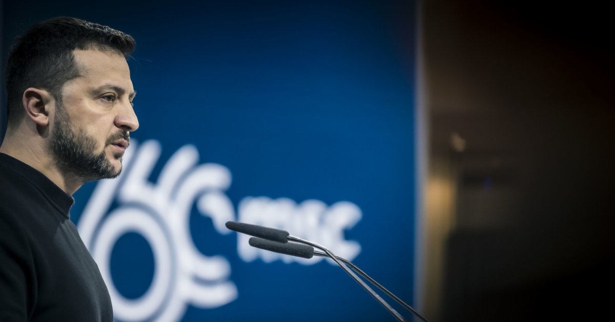 El presidente ucraniano, Volodímir Zelenski, durante su intervención en la Conferencia de Seguridad de Múnich