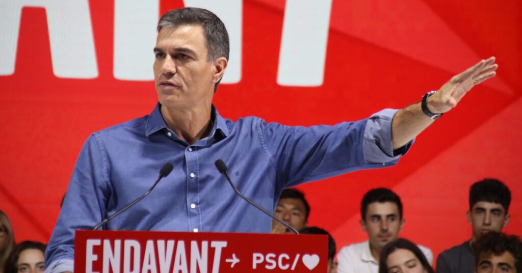 Pedro Sánchez, presidente del Gobierno de España, en un acto de campaña del PSC en Barcelona (Mariona Puig, ACN)