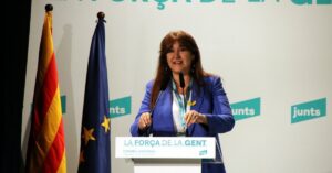 La presidenta de Junts per Catalunya, Laura Borràs, en el Consejo Nacional del partido en Llagostera (Ariadna Reche, ACN)