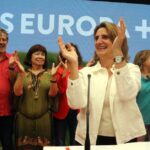 La cabeza de lista del PSOE, Teresa Ribera, este domingo en Ferraz (Roger Pi de Cabanyes, ACN)