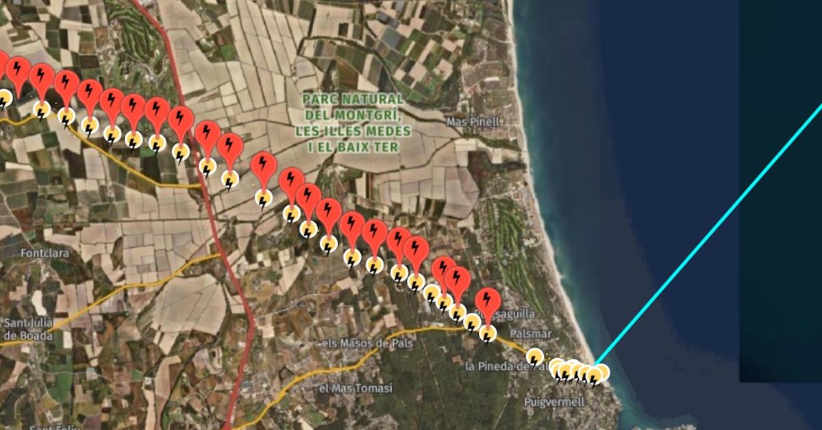 El tramo de la línea de evacuación del proyecto de Repsol que pasa por el parque natural del Montgrí, las Islas Medas y el Baix Ter (Salvem la Platja de Pals)