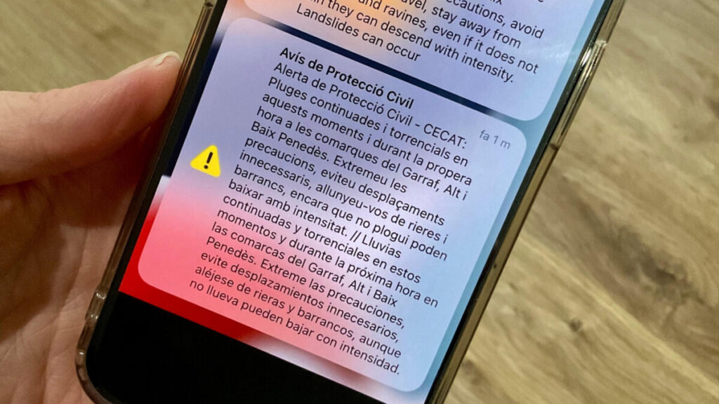 Alerta de Protección Civil enviada a los móviles de Garraf, Alt Penedès y Baix Penedès (ACN)