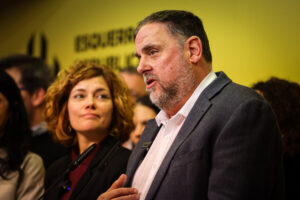 El president d'ERC, Oriol Junqueras, amb la nova secretària general, Elisenda Alamany