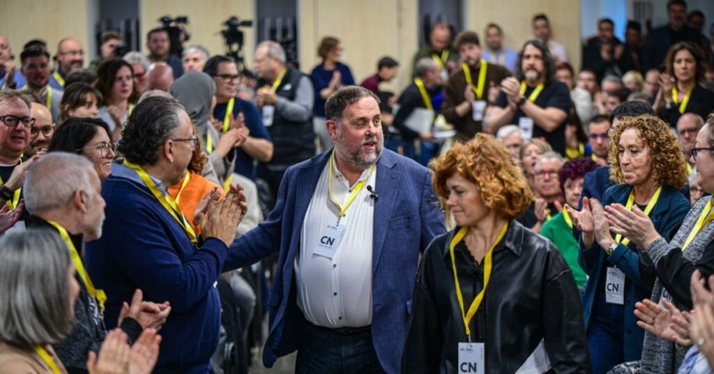El presidente de ERC, Oriol Junqueras, y la secretaria general, Elisenda Alamany, llegan al Consejo Nacional del partido (Esquerra Republicana de Catalunya)