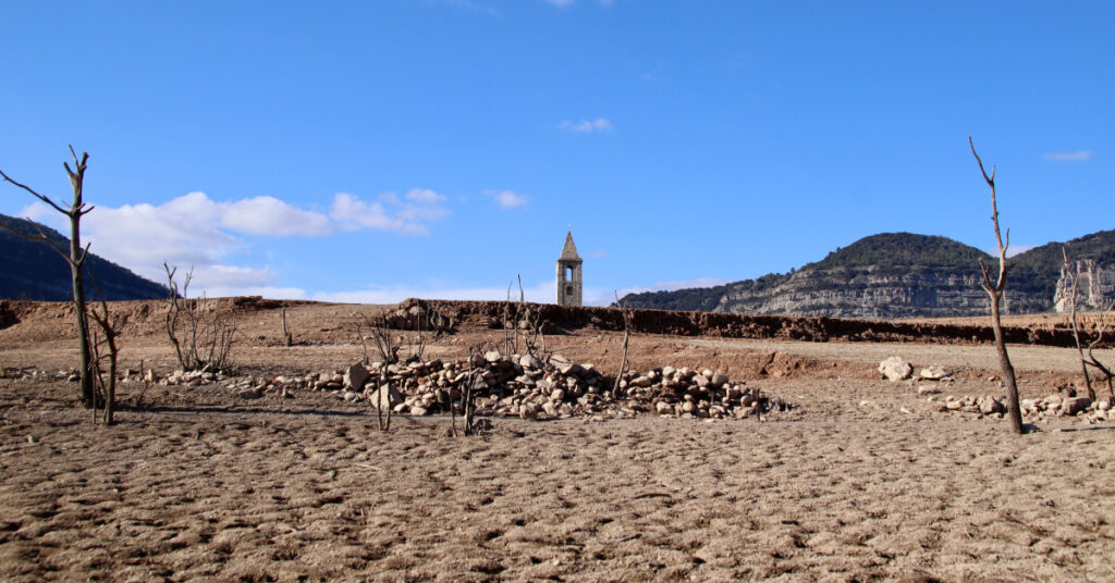 Pantà de Sau, novament en mínims, tot i l'augment de reserves de la resta d'embassaments de les conques internes, a finals de gener (Laura Busquets, ACN)