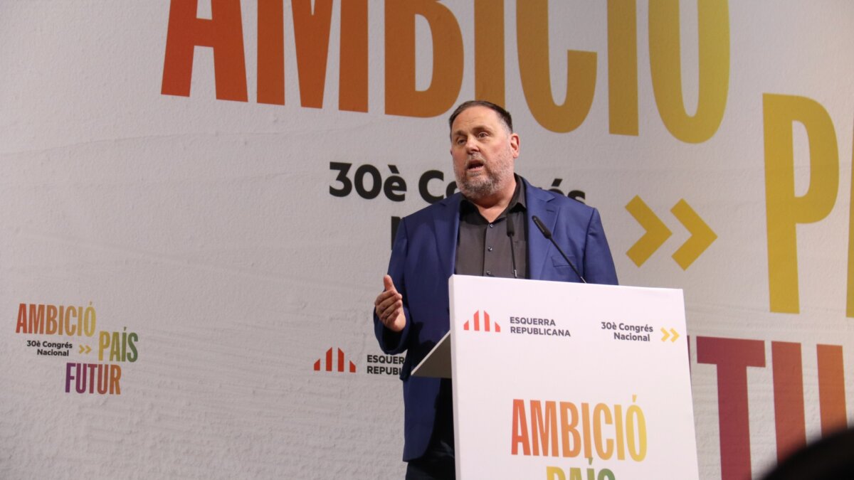 El president d'ERC, Oriol Junqueras, adreça la militància al 30è congrés del partit a Martorell (Aina Martí, ACN)