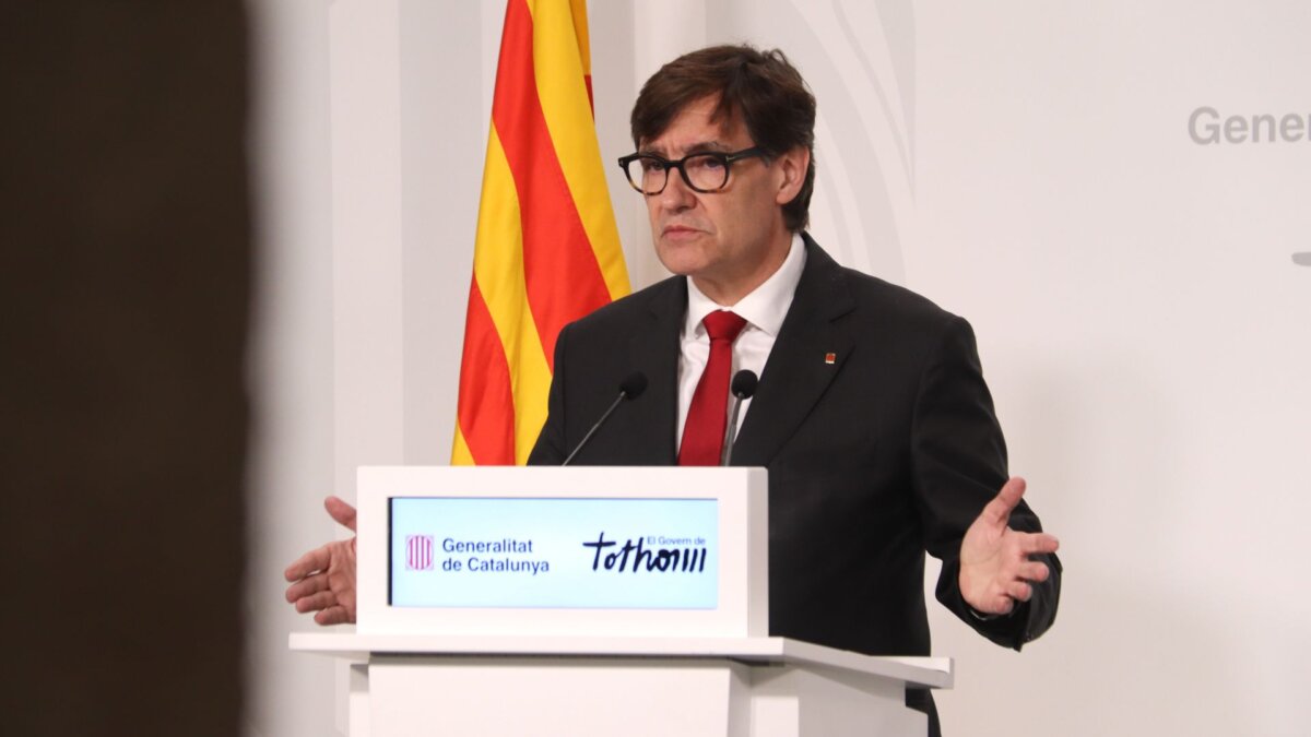 El president de la Generalitat, Salvador Illa, en roda de premsa (Maria Pratdesaba, ACN)