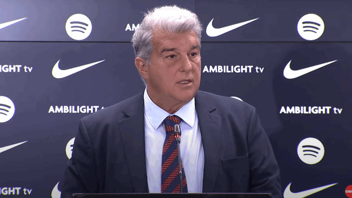El president del Barça, Joan Laporta, en roda de premsa