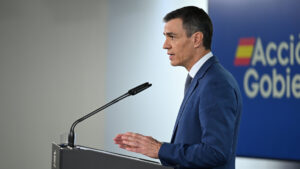El presidente del Gobierno de España, Pedro Sánchez, durante su comparecencia en la Moncloa (Borja Puig de la Bellacasa, La Moncloa)