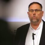 El president d'ERC, Oriol Junqueras, en roda de premsa (Bernat Vilaró, ACN)