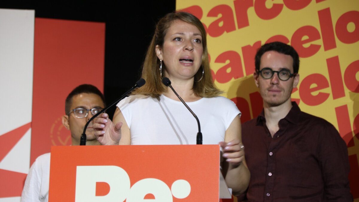 Janet Sanz, presidenta del Grup Municipal de Barcelona en Comú, en un moment del congrés de la formació (Norma Vidal, ACN)