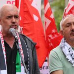 Unai Sordo y Pepe Álvarez en la concentración de CCOO y UGT a las puertas del Congreso antes del debate sobre las enmiendas a la totalidad a la reducción de jornada (Miquel Vera, ACN)