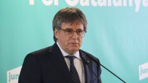 Carles Puigdemont durant una compareixença de premsa a Perpinyà.