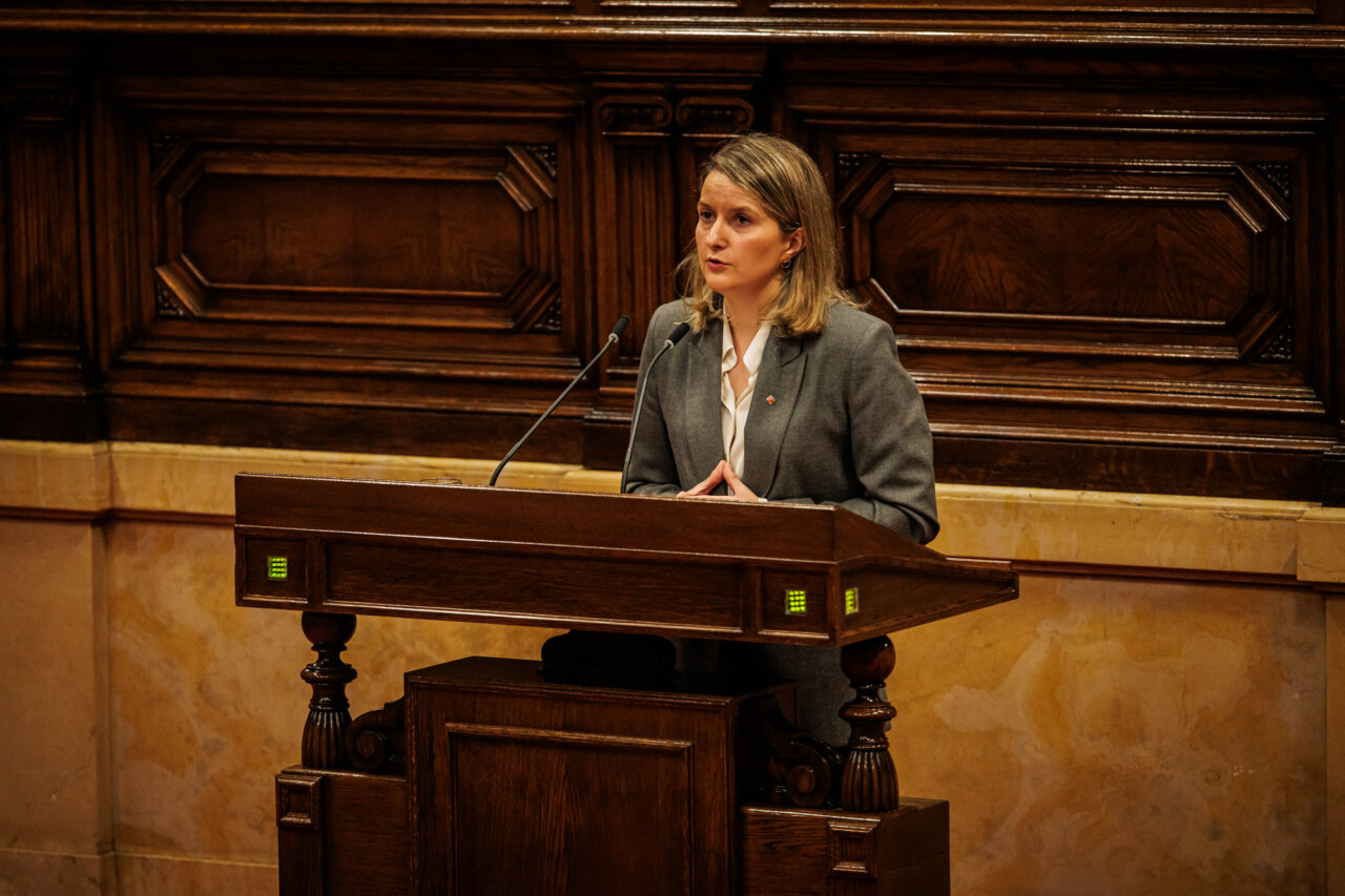Mònica Martínez Bravo parlant al Parlament sobre drets socials.