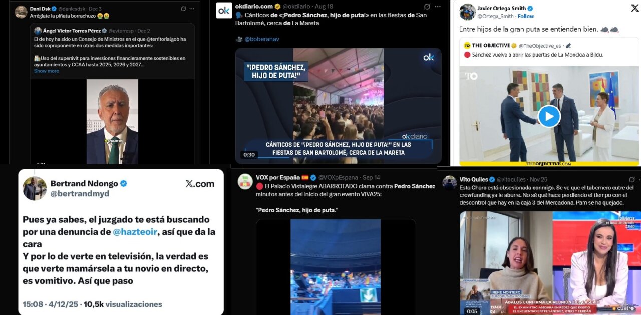 Captura de missatges d'odi i insults a X amb referències a polítics