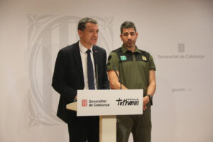 Òscar Ordeig i Lluís Pallejà en roda de premsa sobre la pesta porcina africana