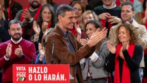 El presidente del Gobierno de España, Pedro Sánchez, en un mitin en Extremadura (PSOE)