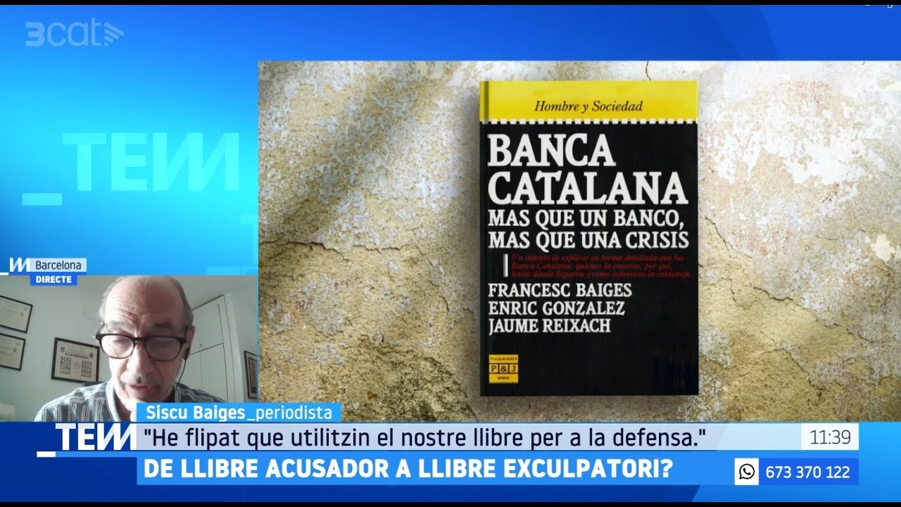 Siscu Baiges parlant sobre el llibre Banca Catalana en un programa de TV3.
