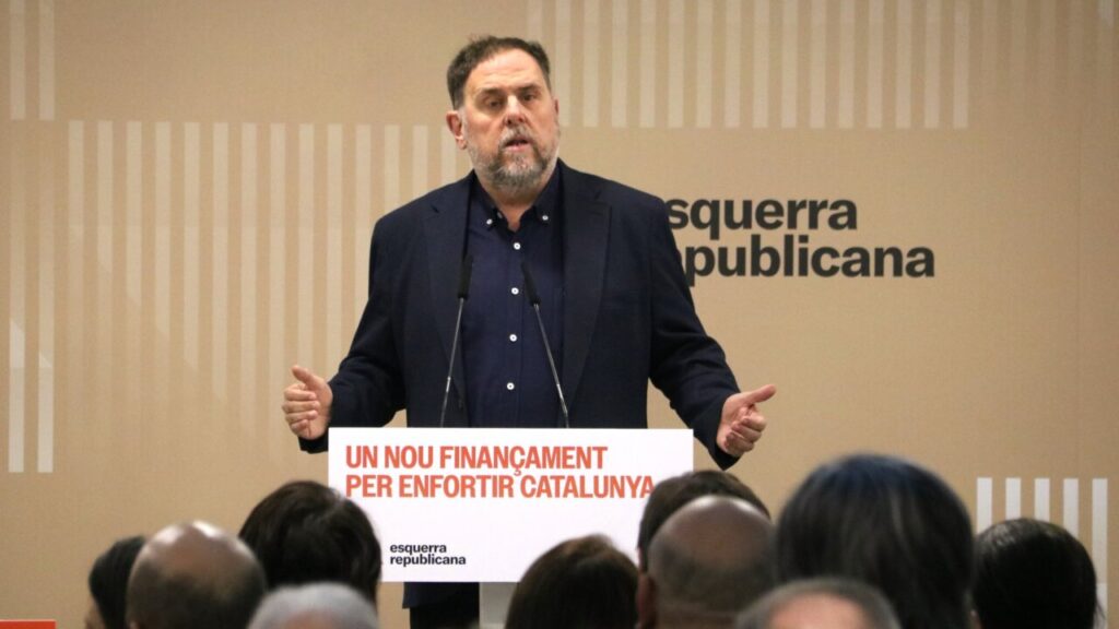 El presidente de ERC, Oriol Junqueras, interviene en el Consejo Nacional Extraordinario de la formación este sábado (Pau Cortina, ACN)