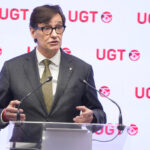 Salvador Illa parlant sobre finançament a la seu d'UGT