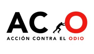 Logotip d'Acció contra l'Odi amb un home empentant una lletra