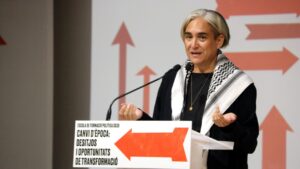L'exalcaldessa de Barcelona i presidenta de la Fundació Sentit Comú, Ada Colau, en l'obertura de l'Escola de Formació Política 2025 (Jordi Bataller, ACN)