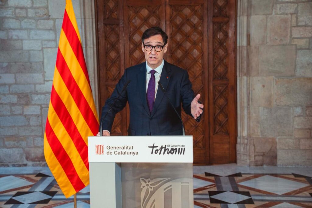 Salvador Illa parlant durant la seva compareixença a la Generalitat de Catalunya