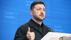 El presidente de Ucrania, Volodímir Zelenski, en una rueda de prensa del Consejo Europeo (Roger Gutiérrez, ACN)