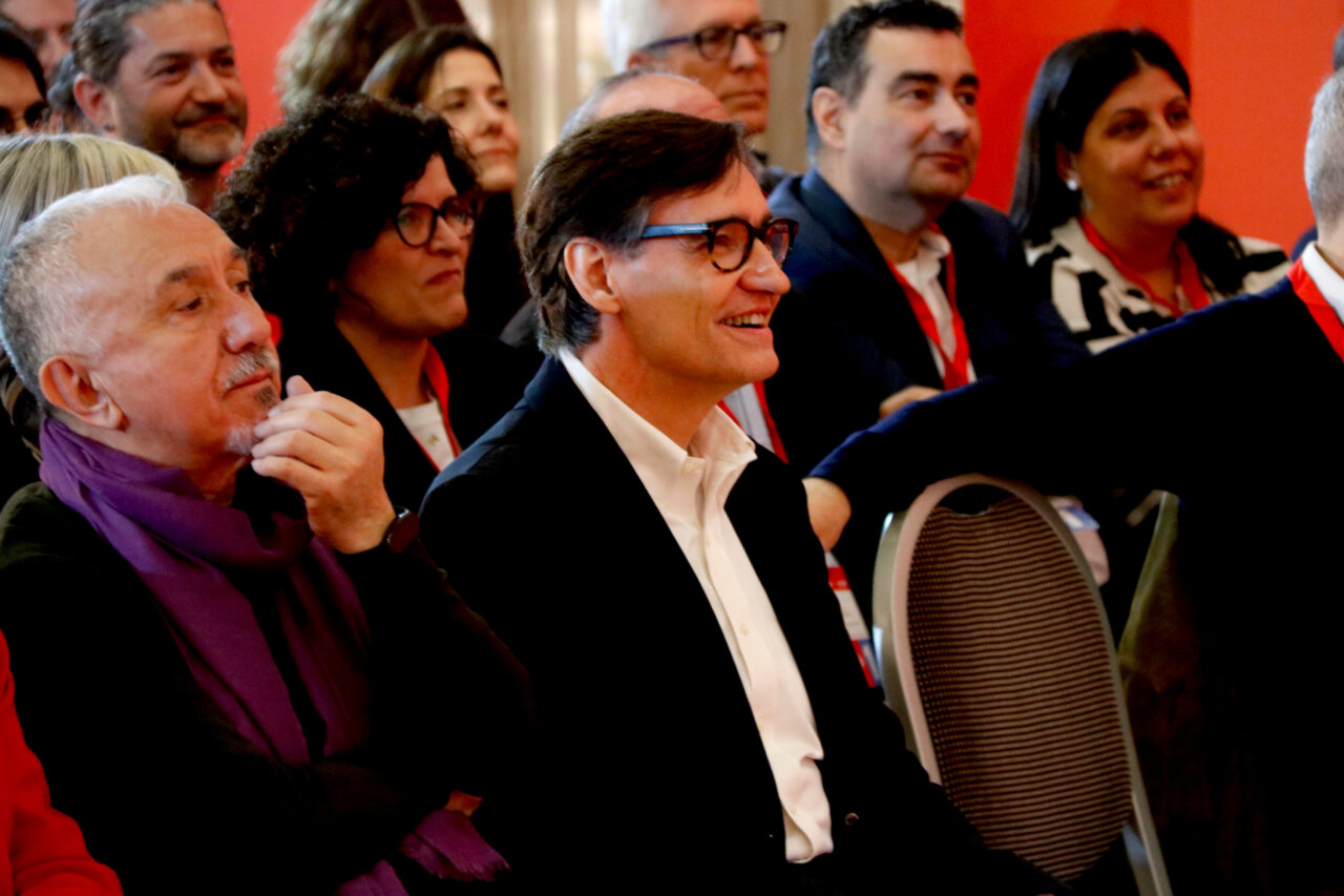 El primer secretario del PSC y presidente del Gobierno catalán, Salvador Illa, en la apertura de la XXV escuela de invierno del partido (Arnau Martínez, ACN)