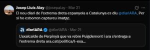 Publicación de Josep Lluís Alay sobre el diario ARA y extrema derecha