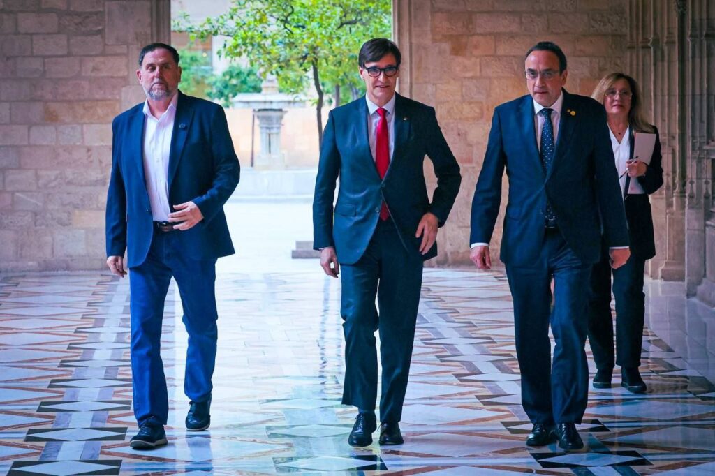 Oriol Junqueras, Salvador Illa i Josep Rull al Palau de la Generalitat. (Jordi Bedmar - Generalitat)