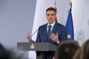 El president espanyol, Pedro Sánchez, durant la seva compareixença a La Moncloa