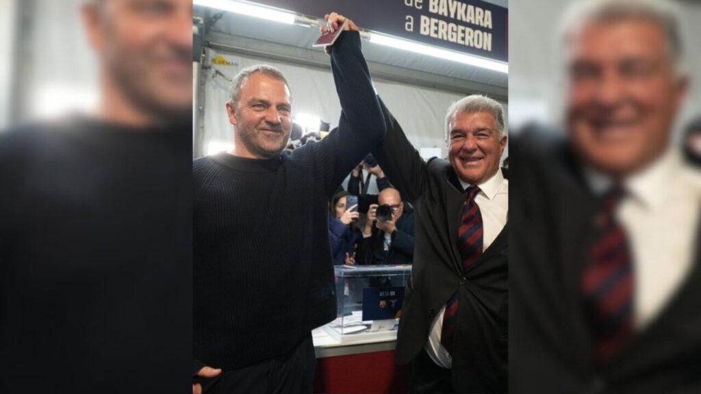 Hansi Flick i Joan Laporta el dia de la votació (X)