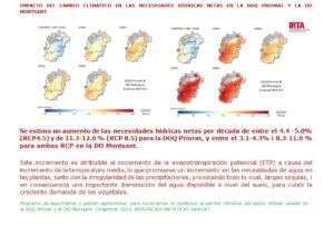 Mapa que muestra el impacto del cambio climático en las necesidades hídricas en Priorat y Montsant.