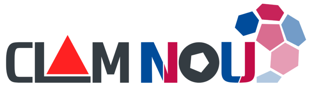 Clam Nou logo featuring geometric shapes and colors