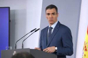 El president del Govern d'Espanya, Pedro Sánchez, durant la compareixença (Maria Pratdesaba, ACN)