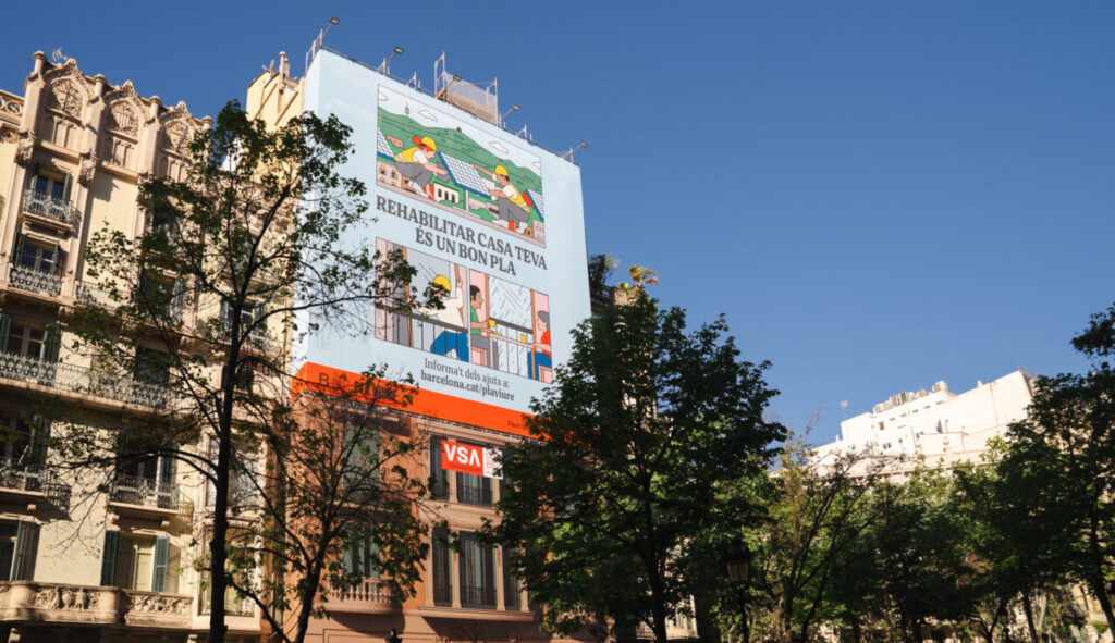 Cartell sobre rehabilitació energètica d'habitatges a Barcelona