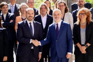 El conseller Albert Dalmau i l'alcalde Jaume Collboni (Blanca Blay - ACN)
