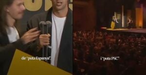Imatge d'una entrega de premis amb un discurs controvertit sobre política catalana.