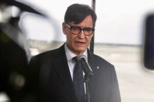 El president de la Generalitat, Salvador Illa, en la compareixença després de el Papa hagi marxat de Catalunya (Jordi Pujolar, ACN)