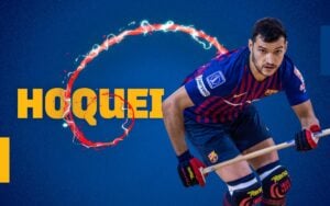 Jugador de hoquei del Barça en acció durant un partit