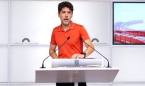 El portaveu dels Comuns al Parlament, David Cid, compareix en una roda de premsa (ACN, Enric Sitjà Rusiñol)